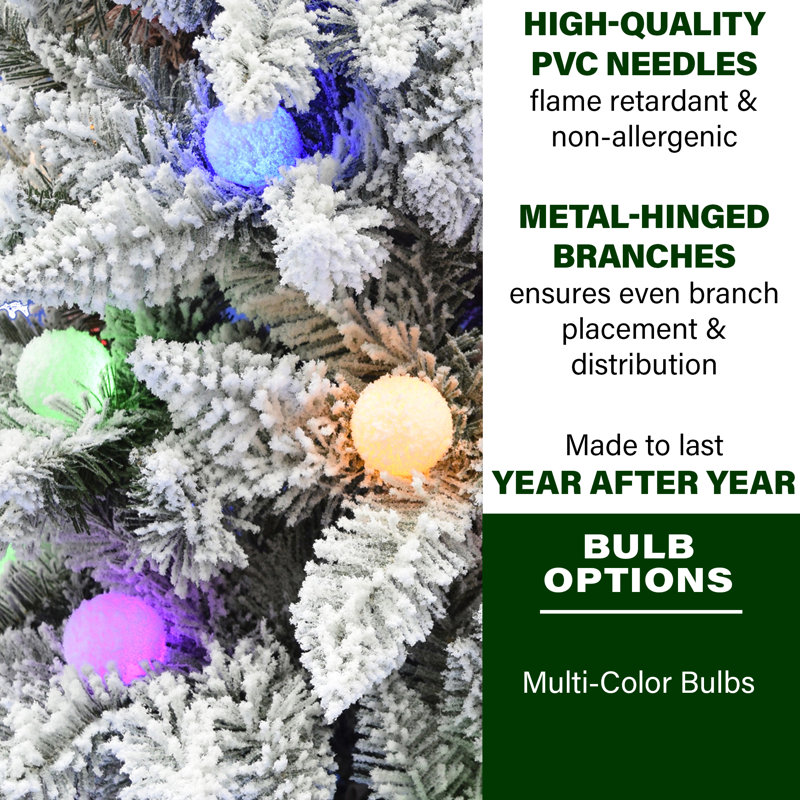 6.5-Foot Slim Snow-Flocked Pine Christmas Tree with Multicolor Lights