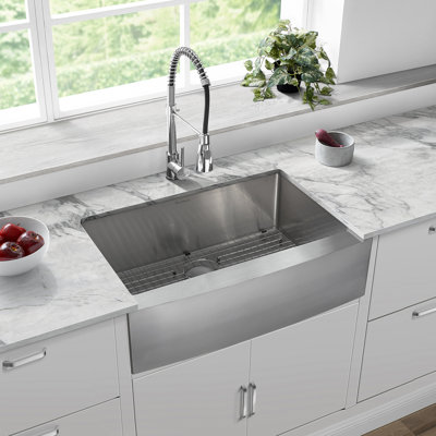 Évier de cuisine de ferme avec tablier 30 x 21 en acier inoxydable Tourner