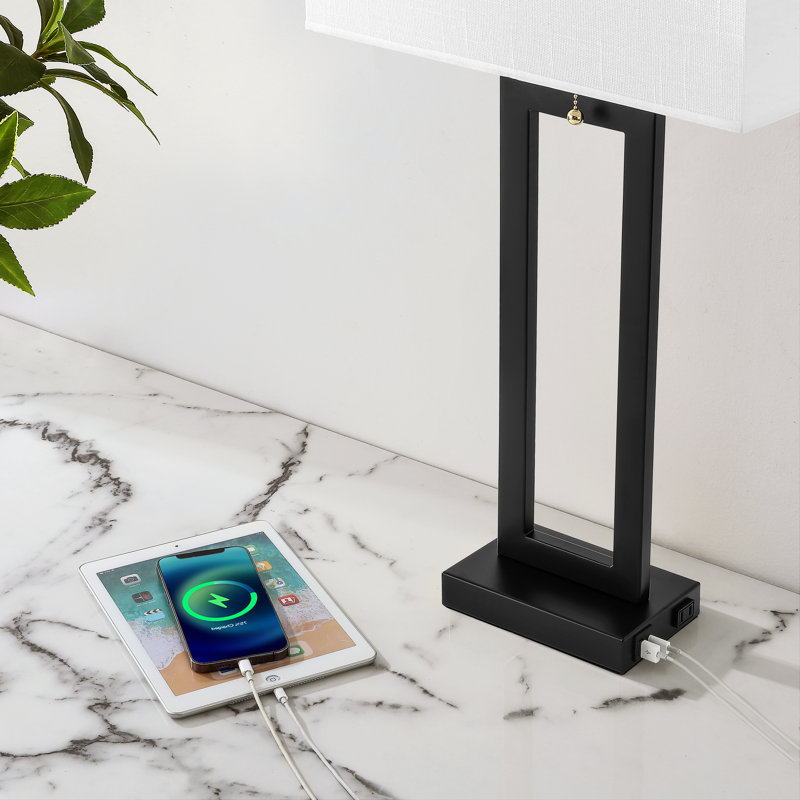 Ensemble de lampe de table en métal 28,5 "avec port USB, ports de type C et prise de courant intégrée , Noir