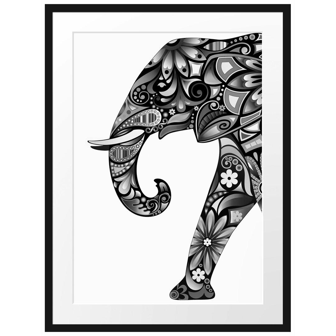 Gerahmtes Poster Elefant mit Ornamenten