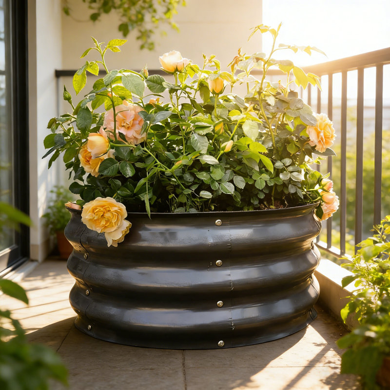 Gardmax 2x2x1ft Galvanized Round Raised Garden Bed Kit, Metal Planter Boxes Outdoor With Easy Assembly, Large Garden Bed For Vegetables, Fruits, Flower, Herbs Dark Gray