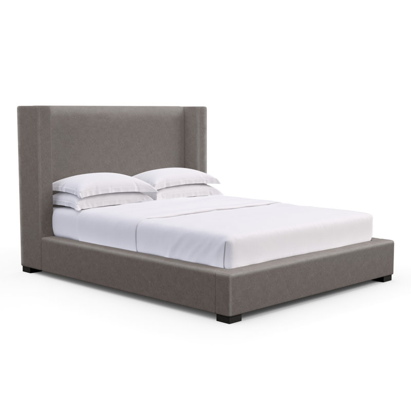 Roxborough Upholstered Wingback Bed, California King, Distressed Leather Black Jack, Weathered