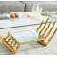 Table basse rectangulaire moderne en acier inoxydable de 47 po, table basse en verre trempé transparent à deux couches, table centrale avec rangement, bureau à domicile pour salon, assemblage facile, or