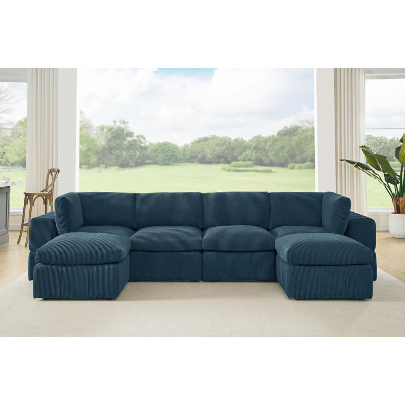 Aprea 138" Wide Reversible Modular Sofa & Chaise, Dark Blue Corduroy