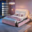Structure de lit double à DEL avec 2 tiroirs de rangement, lit plateforme tapissier ondulé, aucun sommier tapissier, tissu en velours et panneau de fibres à densité moyenne, noir et blanc-128967663-128967665
