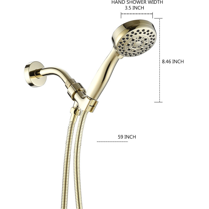 High Shower Head - Gold, 5 Modes, Safe , Good Heat Resistance, Easy Clean, Removable , Wall Mounted Handheld With Hose Gold Finish, Adjustable Spray Patterns, Materials, To Water Efficient