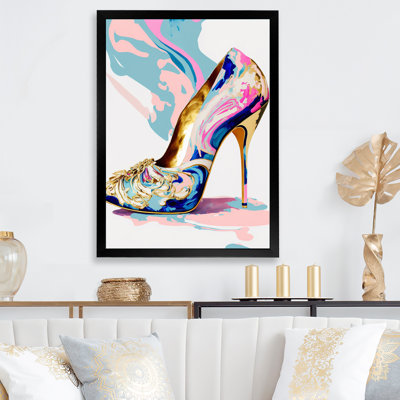 «Pink and Blue Deco High Heel Shoes II», impression sur toile