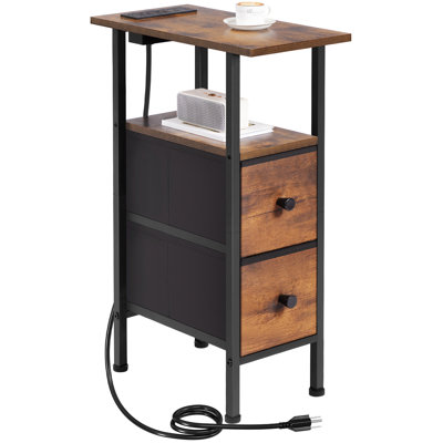 Tables de bout étroites avec table de chargement, 2 tiroirs en tissu pour la chambre à coucher