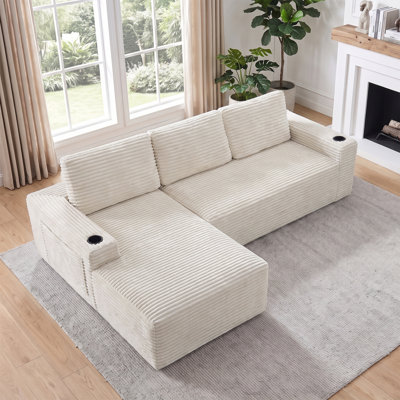 Canapé d'angle Cloud de 264 cm (104 po), canapé modulaire moderne en velours côtelé sans armature, en forme de L, avec assise profonde, méridienne à gauche ou à droite, aucun assemblage requis pour le salon ou la chambre à coucher
