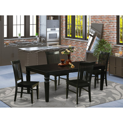 5 Piece Modern Dining Table Set Includes a Rectangle Wooden Table with Butterfly Leaf and 4 Kitchen Dining Chairs, Black