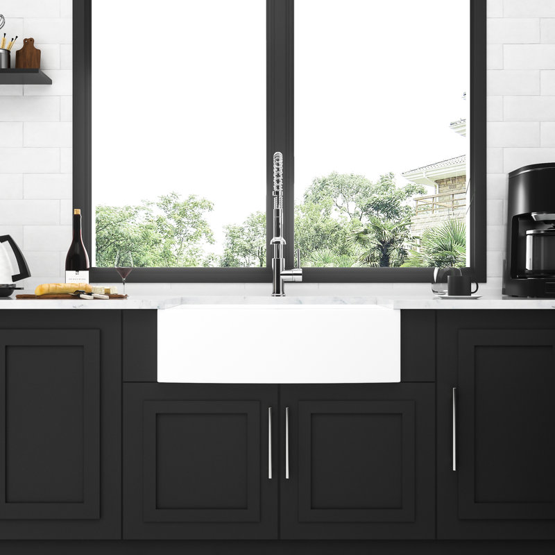 White Ceramic Kitchen Sink 30" - Apron Front Arch Edge, Elegant Style With Stylish Option
