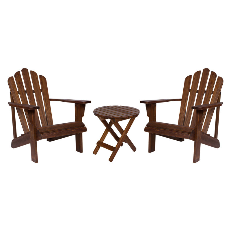 Brently Solid Wood Adirondack Chair with Table, Oak