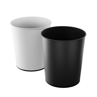 Home Zone Living 1.5 Gallon Stainless Steel Round Open Top Wastebasket Set, Matte Black and Matte White Bathroom Trash Cans (2-Pack) with Trash Bags