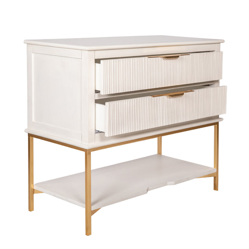 Kim 2 - Drawer Solid Wood Nightstand, Antique White