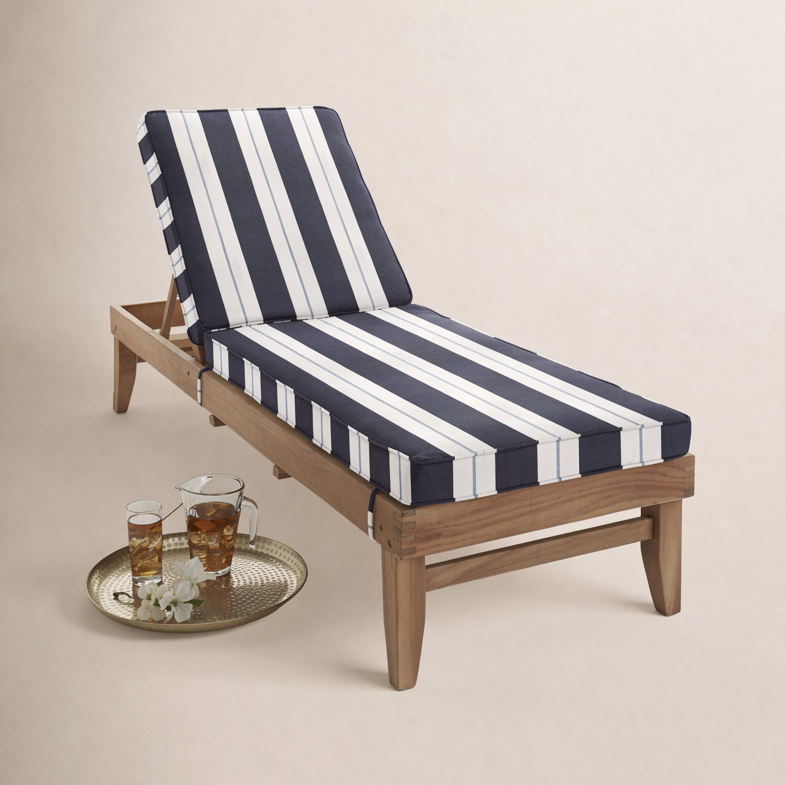 Deana Sunbrella® Seat and Back Cushion, 21'' W x 78'' D, Navy Stripe Sunbrella®