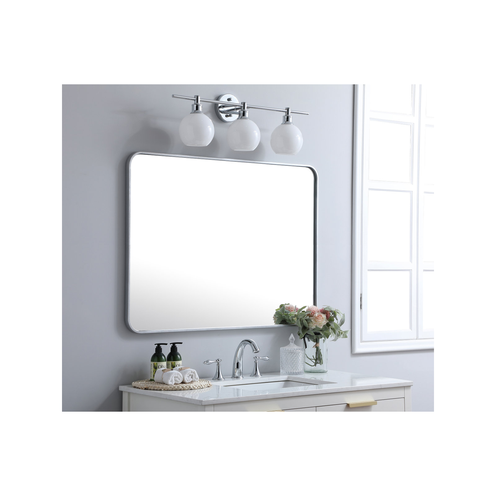 Sabine Metal Rounded Rectangle Wall Mirror, Silver, 40" x 30"
