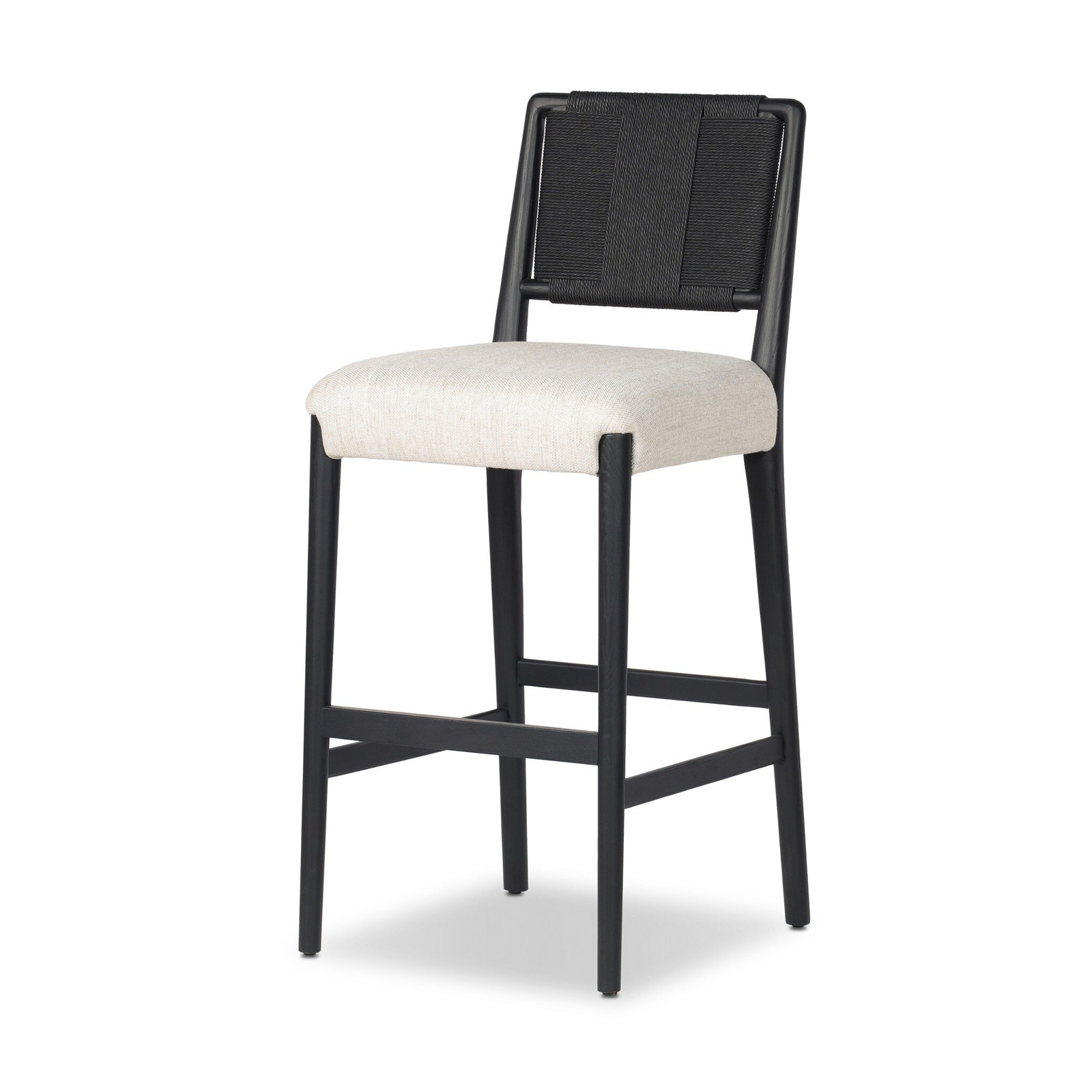 Upholstered Counter Stool with Solid Wood Frame, Black Brushed Ash, Essence Natural/Rayon/Viscose
