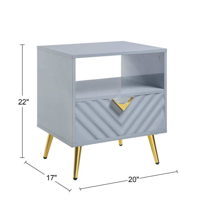 Gaines Contemporary Rectangular End Table with Metal Legs, Gray