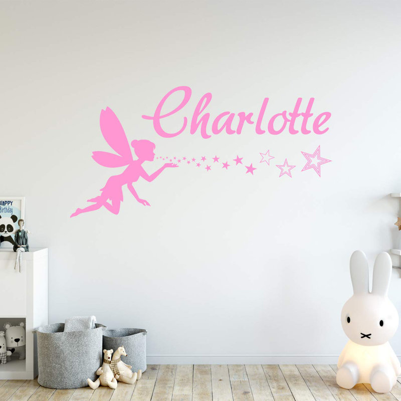 Décalcomanie murale personnalisable nom personnalisé fée, H 22 po x l 44 po, Rose