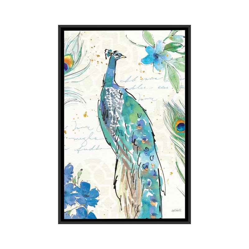 « peacock jardin ii », reproduction d’impression sur toile tendue, H 26 po x l 18 po x P 1,5 po, Toile avec cadre noir