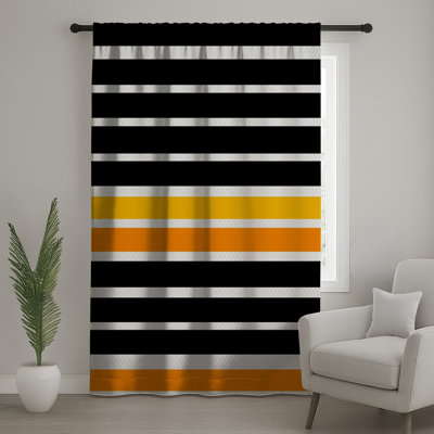 Rideaux de fenêtre noirs, blancs et orange à rayures, voilages et voilages à rayures - 1 panneau