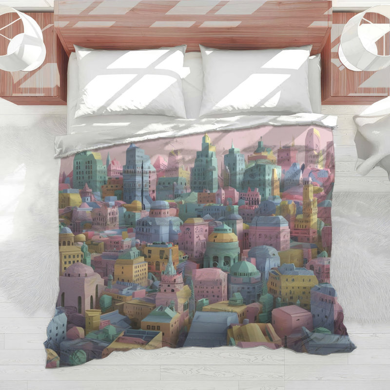 Édredon Pastel Cityscape Buildings, Grand lit