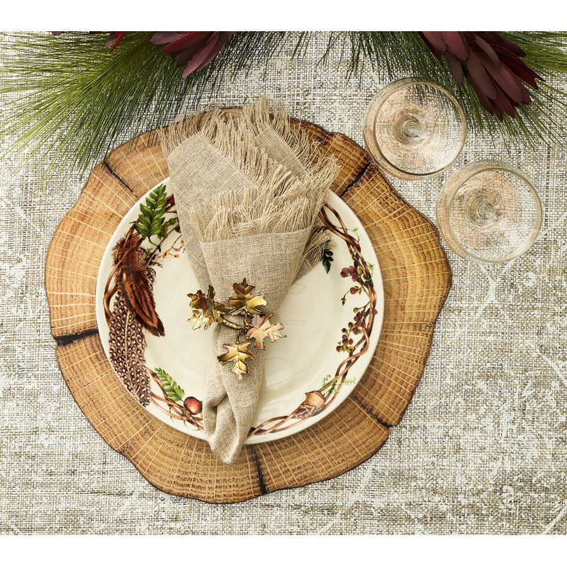 Fringe Linen Napkin, Natural/Silver