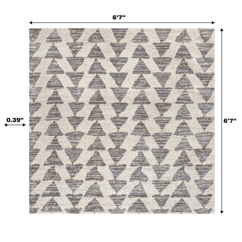 Taos Moroccan Triangle Geometric Cream/Gray Rug, Square 6'7"