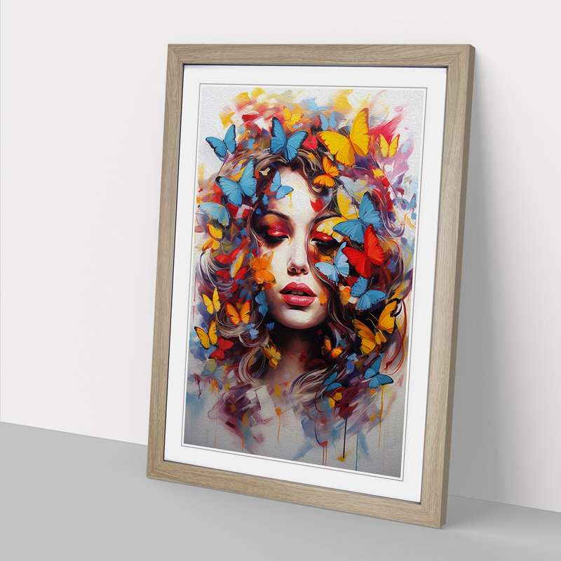 Butterfly Action Painting Art - Framed Print, Oak Framed, 46cm H x 34cm W x 2cm D