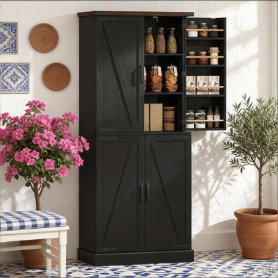 72-inch Tall Pantry Cabinet with Barn Doors and Door Racks