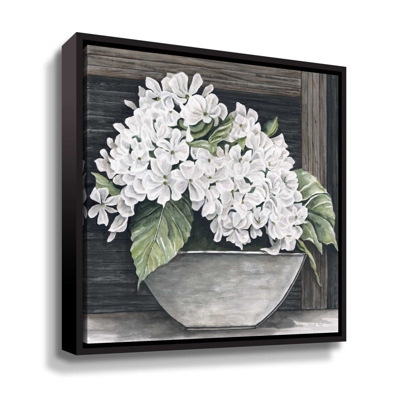 " Hydrangea Pot " Painting Print, Black Floater Frame Canvas, 10" H x 10" W x 2" D