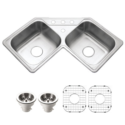 Évier de cuisine à double trou en acier inoxydable à 4 trous 50/50 avec crépine Houzer, grille 32-H-321-C