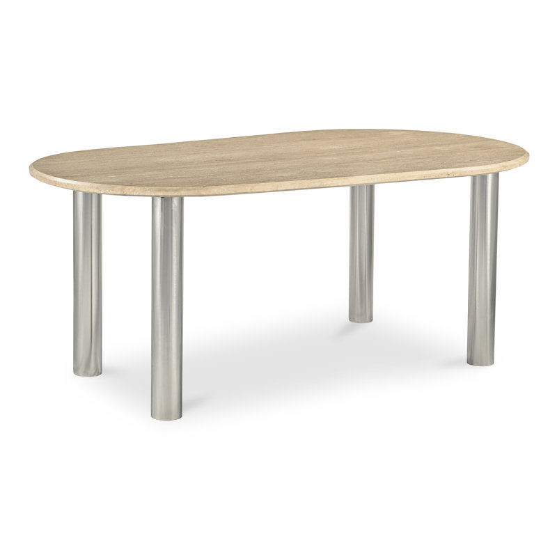 Beige Oval Marble Dining Table with Chrome Legs