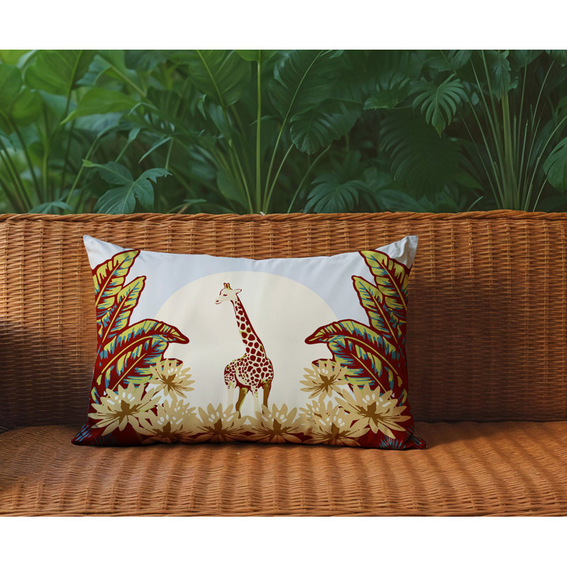 Oreiller rectangulaire réversible intérieur / extérieur Tobin Giraffe, Rectangle H 18 po x l 25 po, Rouge