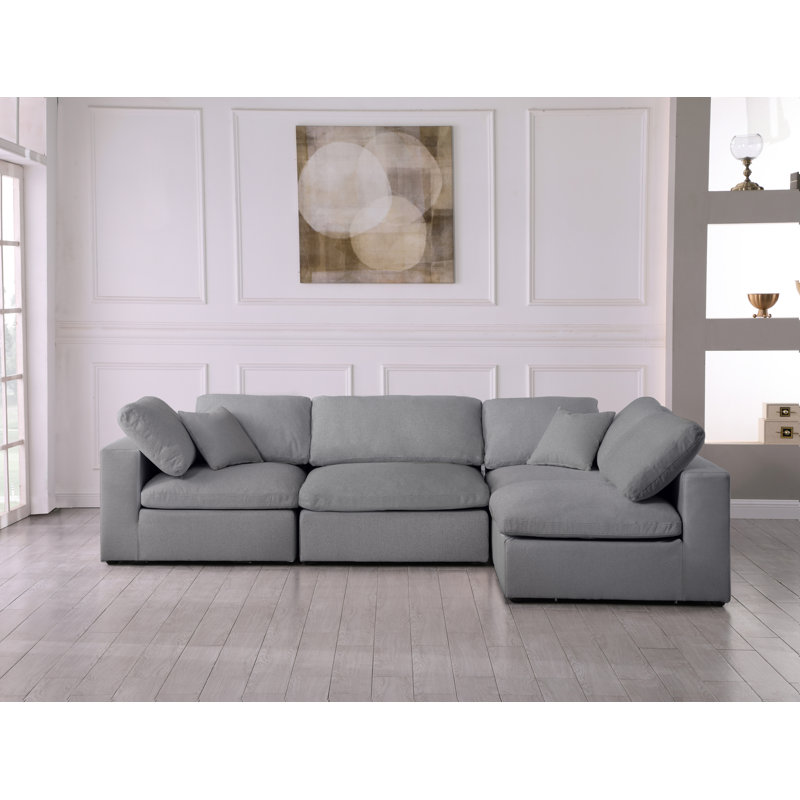 Burrows Upholstered L-Shaped Sectional Reversible, Grey Linen Textured Fabric