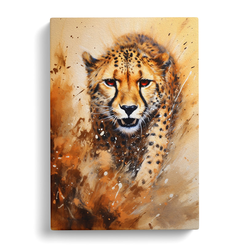 Cheetah Action Painting No.2 - Wrapped Canvas, 50cm H x 35cm W x 3cm D