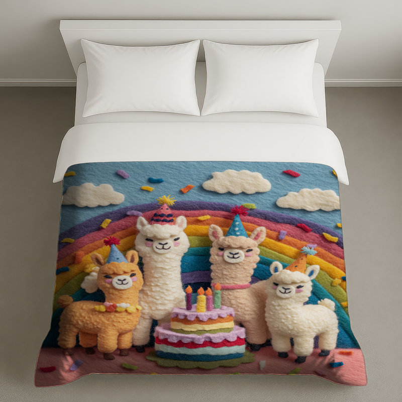 Housses de couette Felt Llamas Birthday Cake, Très grand lit