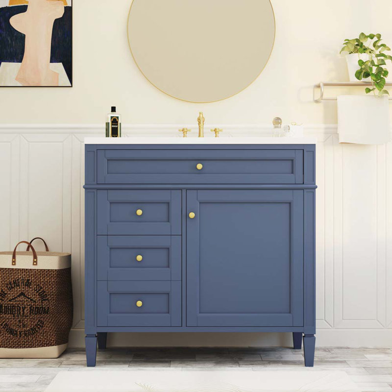 Ensemble de meuble-lavabo simple 36,11 po avec plateau en résine Claron, Bleu