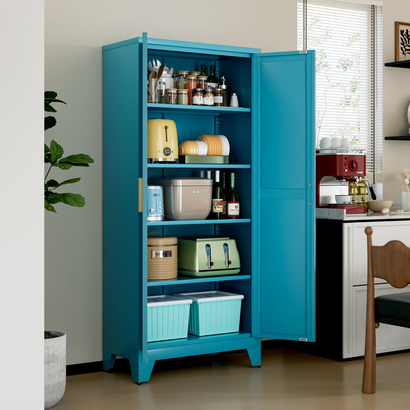 Armoire de rangement à 5 niveaux pour garde-manger en métal 71 po, Bleu