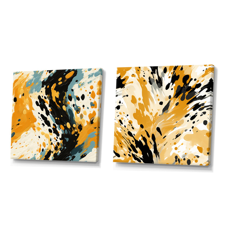 Ensemble de 2 décorations murales peintes jaunes et noires à motif de Cheeta, Toile tendue, H 16 po x l 33 po x P 1 po