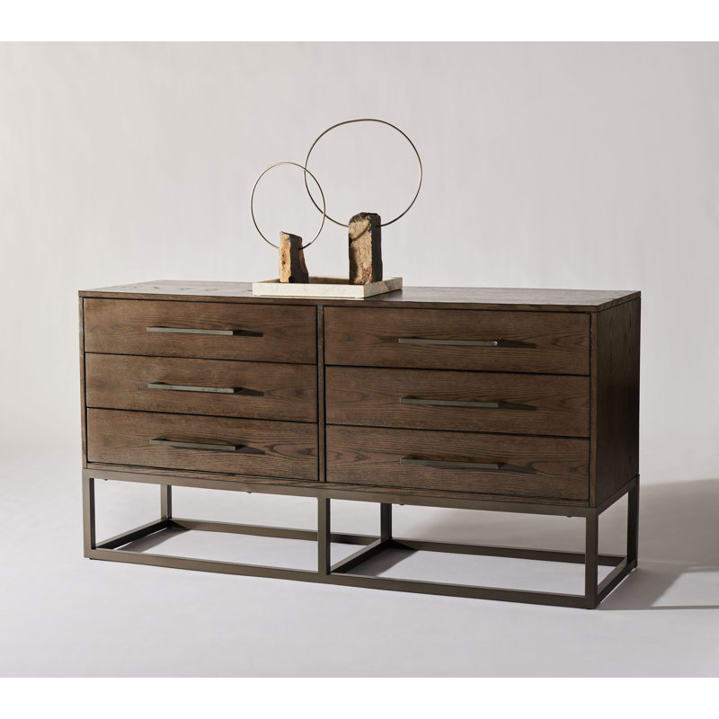 Commode à 6 tiroirs Sheldon, Bronze industriel / brun cendré