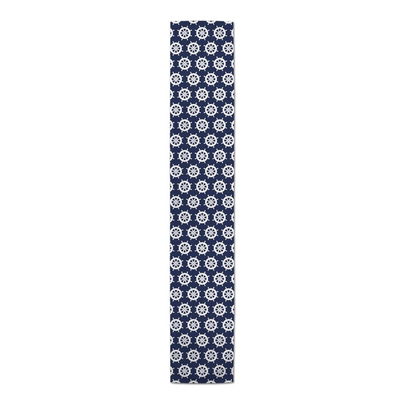 Keya Geometric Table Runner, 16" L x 72" W, Navy/White