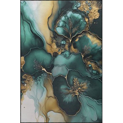 Green Mossy Themed Woven Base Washable Rug