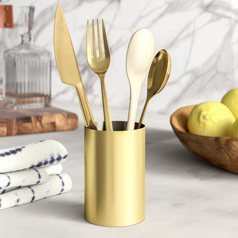 Pot à ustensiles de cuisine en laiton mat, H 3,75 po x l 2,5 po x P 2,5 po