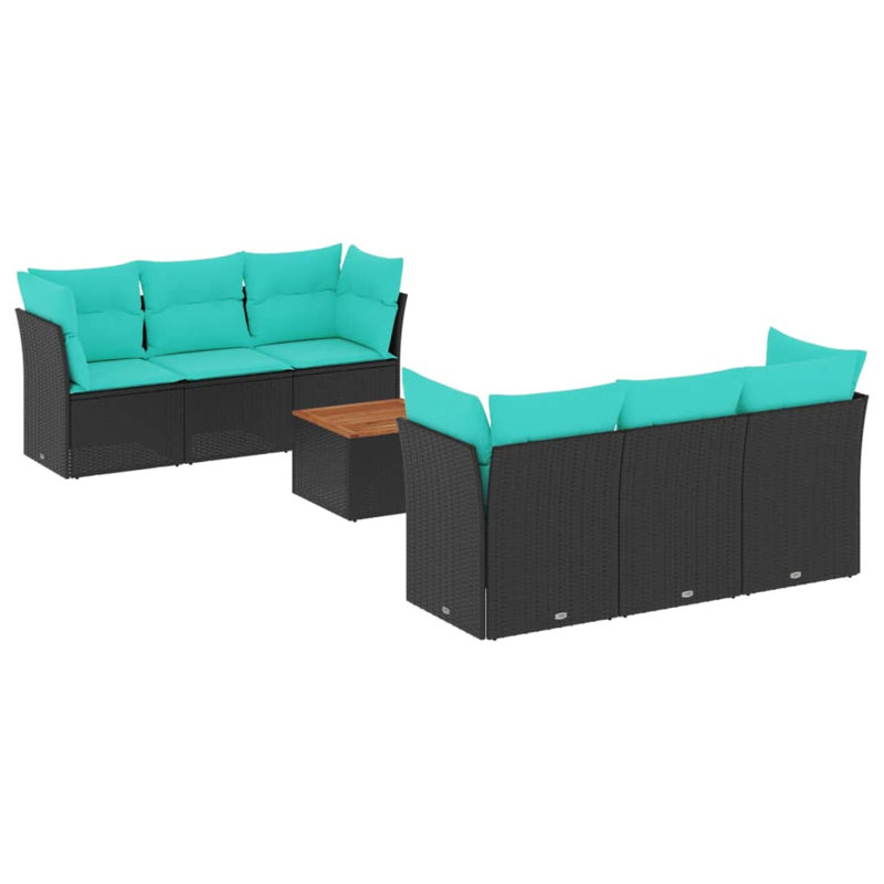  Ensemble de canapé de patio 7 pièces avec coussins en rotin de polyester noir