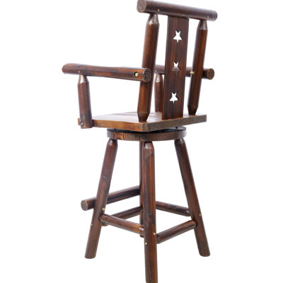 Tabouret de bar pivotant à 360 ° en bois de sapin brun, étoile décorative charmante, confortable pour la salle à manger avec repose-pieds pivotant, restaurant ergonomique confortable, café