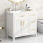 Meuble-lavabo blanc cassé 36 po avec lavabo en céramique, deux portes, trois tiroirs, fabrication en bois massif et panneau de fibres à densité moyenne