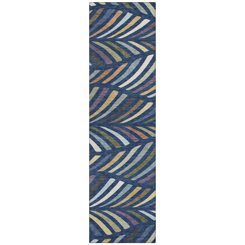 Machine Washable Indoor/Outdoor Chantille ACN2475 Mid-Century Modern Rug, 2'3" x 7'6" Runner, Navy