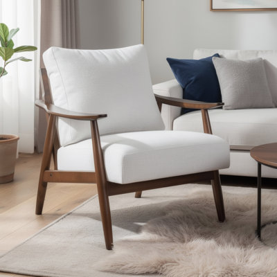 Toni Accent Chair, Foam Fill Beige Polyester, Slat Back Dark Brown Wood