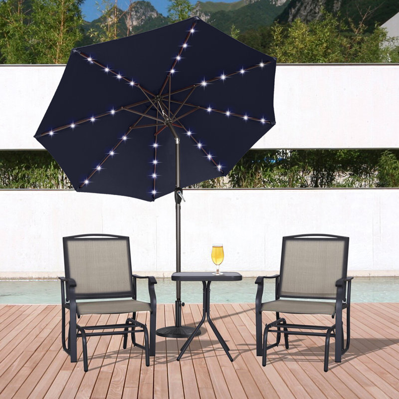 Parasol de marché éclairé Caerphilly, Marine, H 82,7 po x l 90,6 po x P 90,6 po